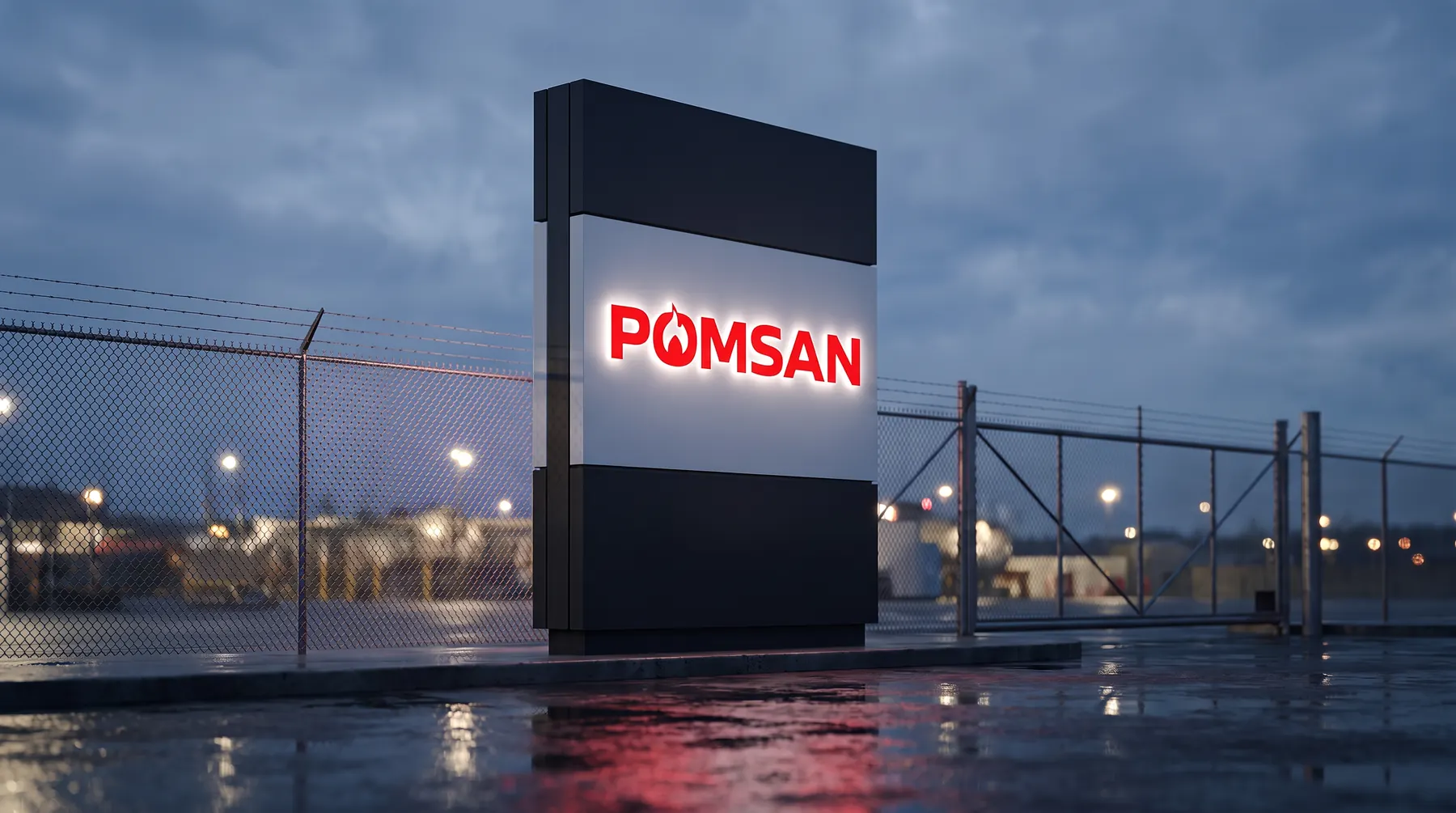 Gece ışıklı Pomsan totem tabelası